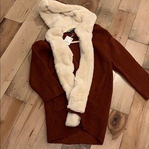 Zara knit cardigan with fur hood and pockets